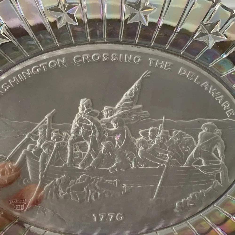 VTG JOSTORIA 1973 Plate Washington Crossing The Delaware 1776 Clear Glass Plate